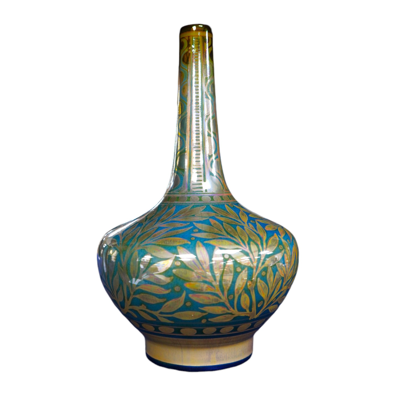 A Pilkington’s Royal Lancastrian lustre bottle vase by William S Mycock, decorated with foliage, 22cm high. Condition - good.